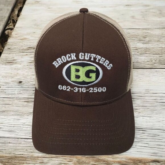 Brock Gutters Mesh Snapback Cap Trucker Baseball Embroidered Logo Brown Hat - Picture 1 of 14